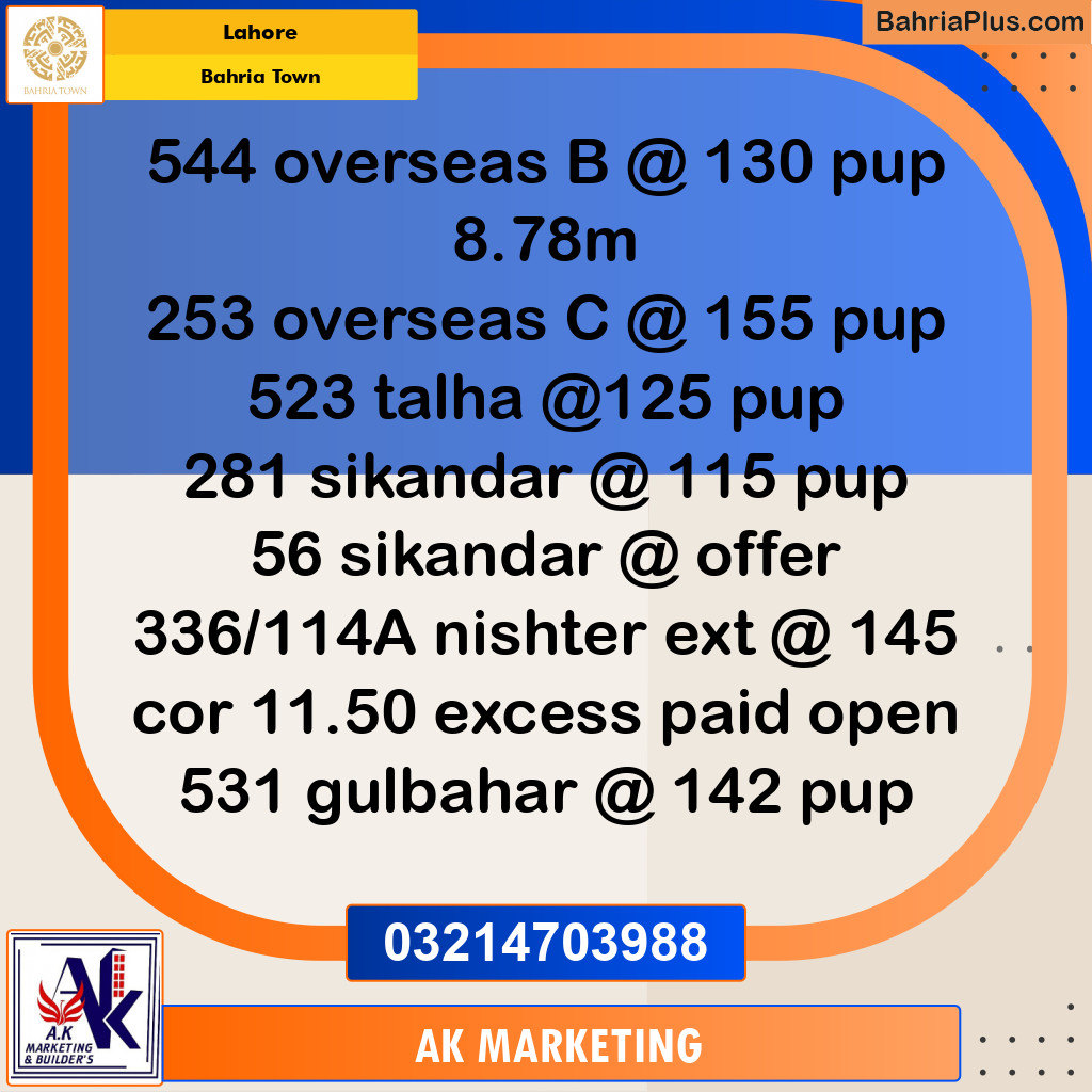 Residential Plot for Sale in Bahria Town, Lahore - (BP-248153)