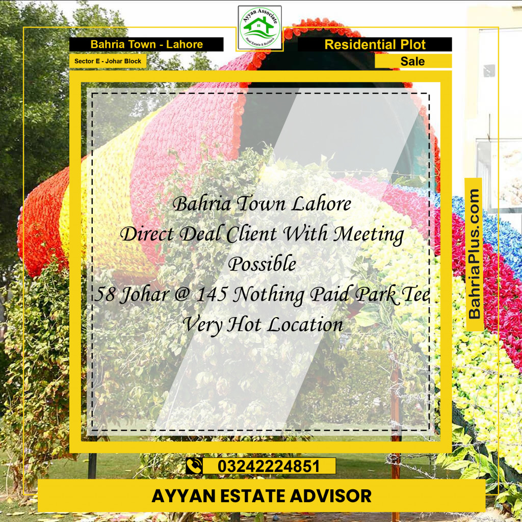 10 Marla Residential Plot for Sale in Sector E - Johar Block -  Bahria Town, Lahore - (BP-248179)