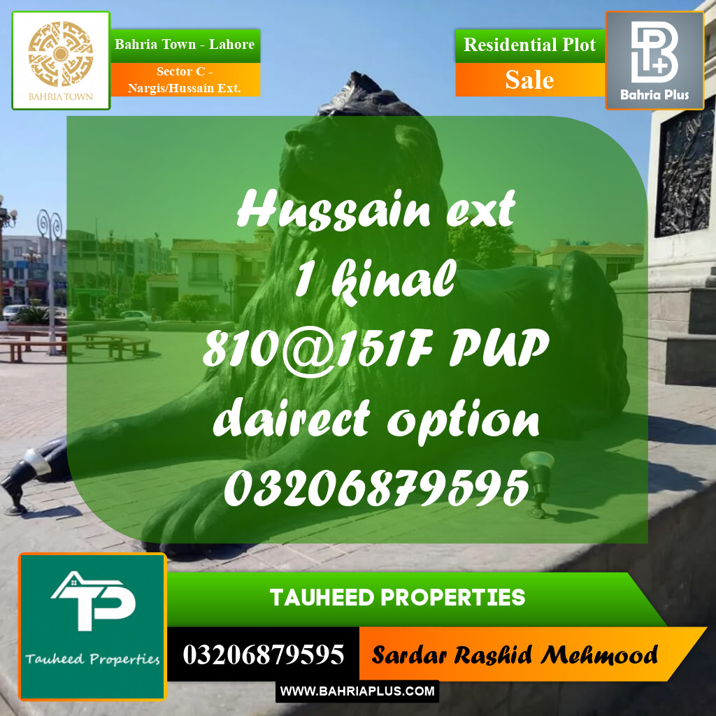 1 Kanal Residential Plot for Sale in Sector C - Nargis/Hussain Ext. -  Bahria Town, Lahore - (BP-248195)