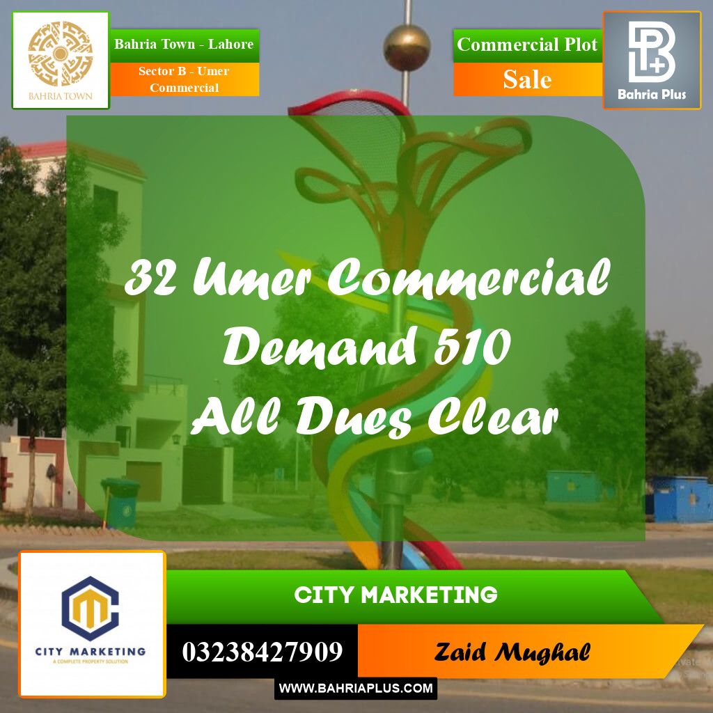 8 Marla Commercial Plot for Sale in Sector B - Umer Commercial -  Bahria Town, Lahore - (BP-248198)