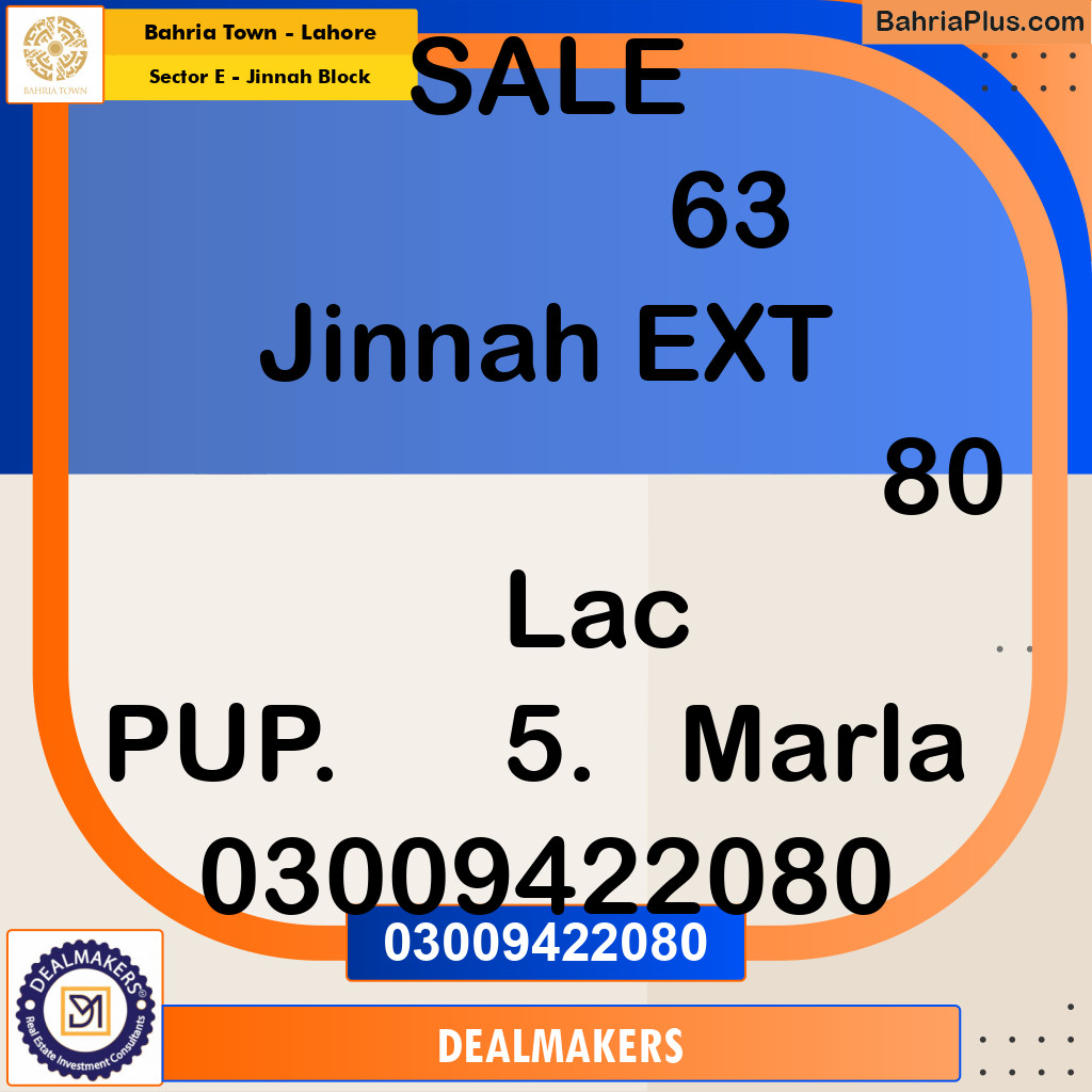 5 Marla Residential Plot for Sale in Sector E - Jinnah Block -  Bahria Town, Lahore - (BP-248208)