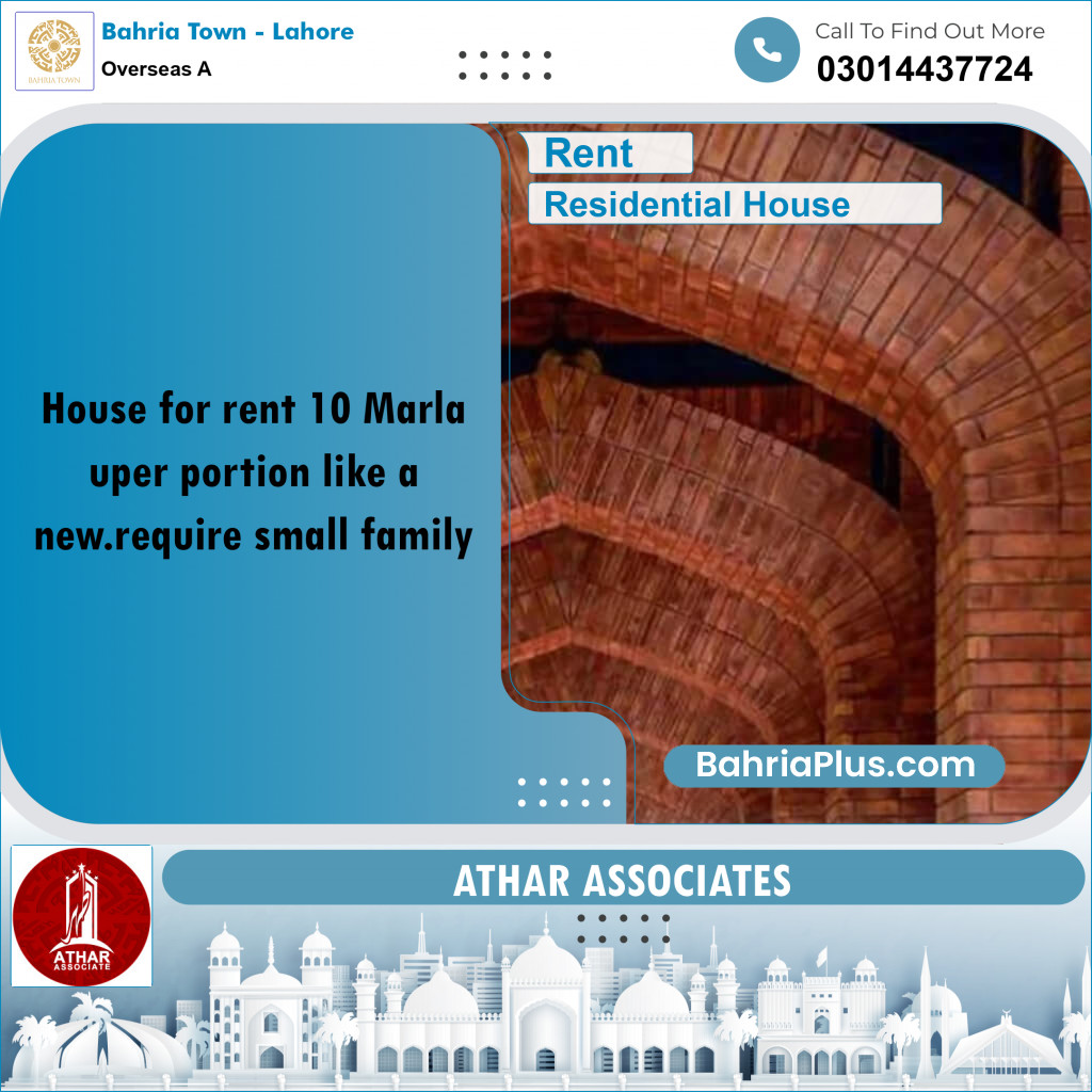 10 Marla Residential House for Rent in Overseas A -  Bahria Town, Lahore - (BP-248209)