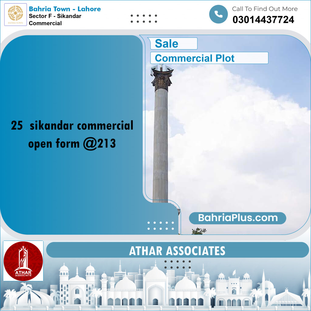 5 Marla Commercial Plot for Sale in Sector F - Sikandar Commercial -  Bahria Town, Lahore - (BP-248215)