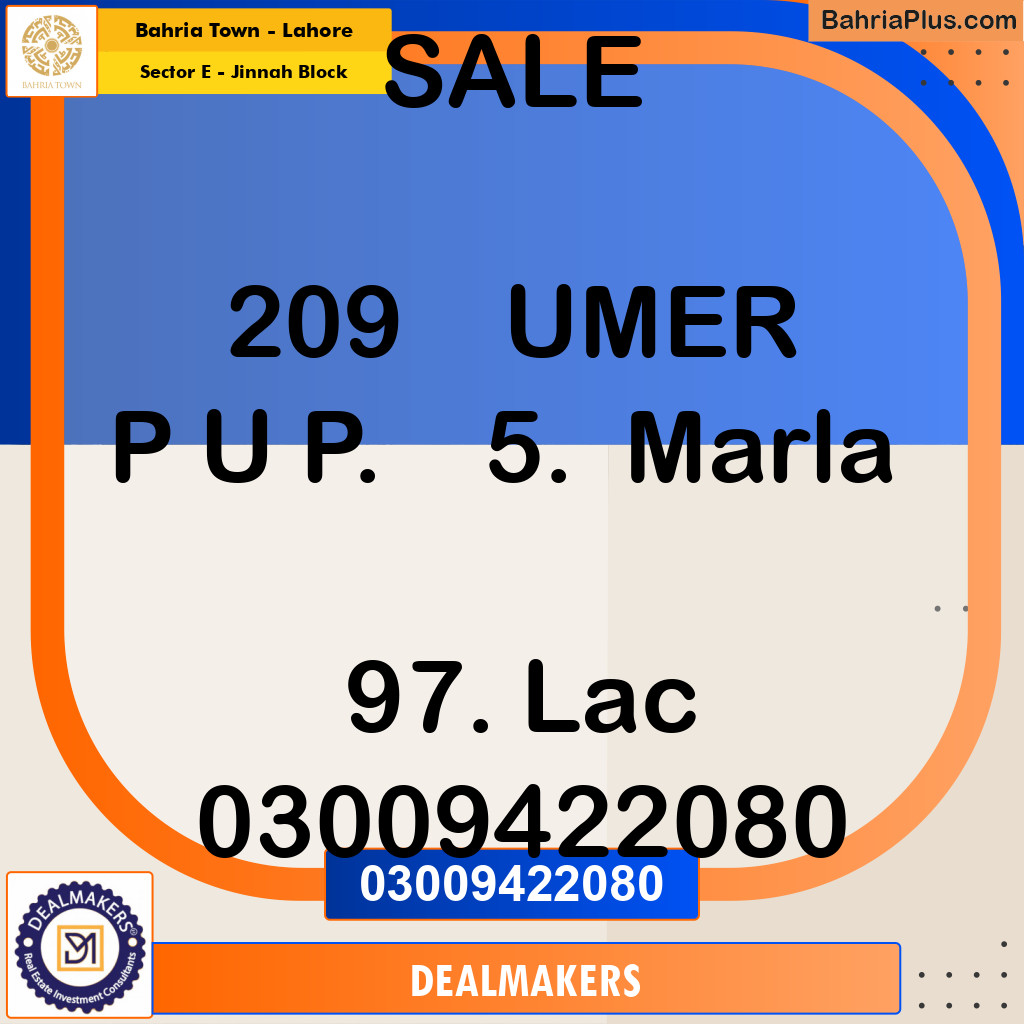 5 Marla Residential Plot for Sale in Sector E - Jinnah Block -  Bahria Town, Lahore - (BP-248264)