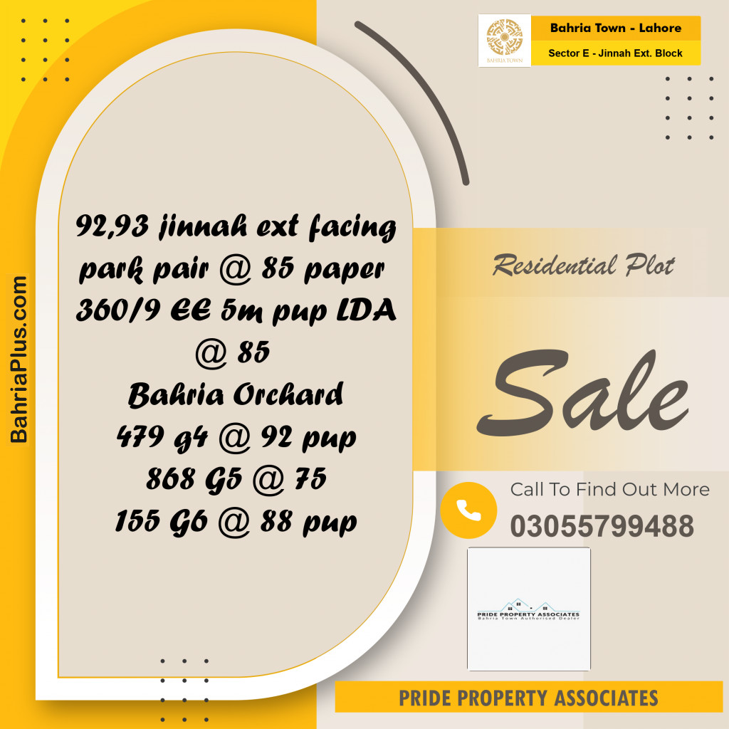 5 Marla Residential Plot for Sale in Sector E - Jinnah Ext. Block -  Bahria Town, Lahore - (BP-248271)