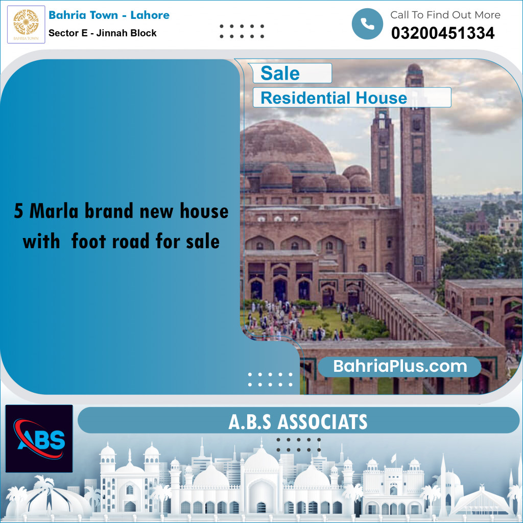 5 Marla Residential House for Sale in Sector E - Jinnah Block -  Bahria Town, Lahore - (BP-248337)