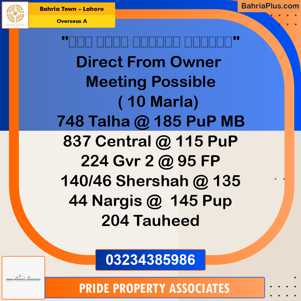 10 Marla Residential Plot for Sale in Overseas A -  Bahria Town, Lahore - (BP-248350)