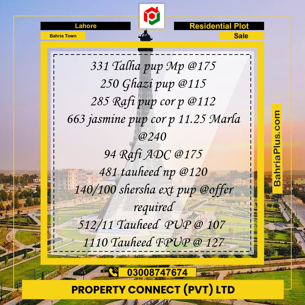 Residential Plot for Sale in Bahria Town, Lahore - (BP-248359)