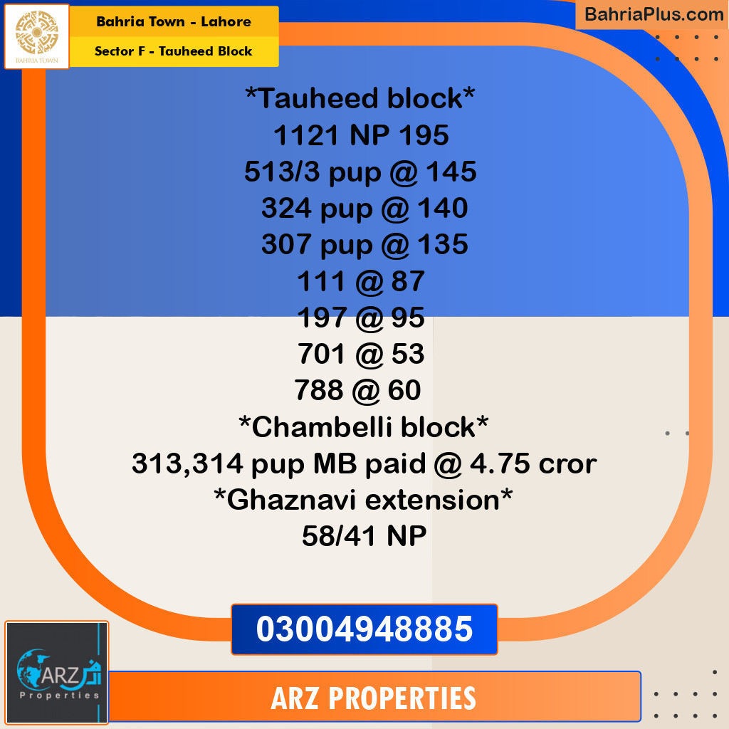 Residential Plot for Sale in Sector F - Tauheed Block -  Bahria Town, Lahore - (BP-248378)