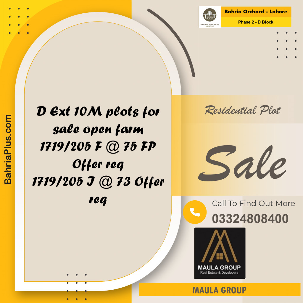 10 Marla Residential Plot for Sale in Phase 2 - D Block -  Bahria Orchard, Lahore - (BP-248449)