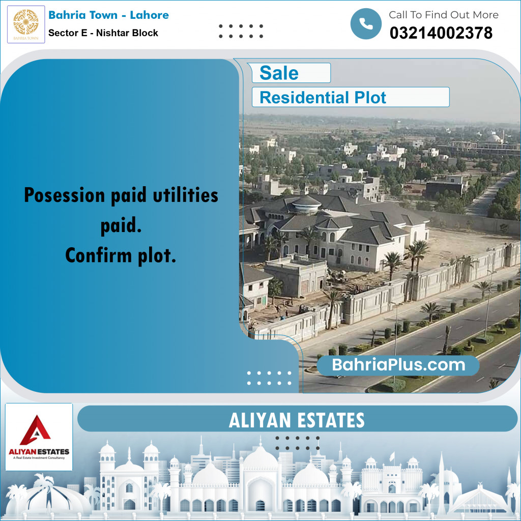 1 Kanal Residential Plot for Sale in Sector E - Nishtar Block -  Bahria Town, Lahore - (BP-248459)