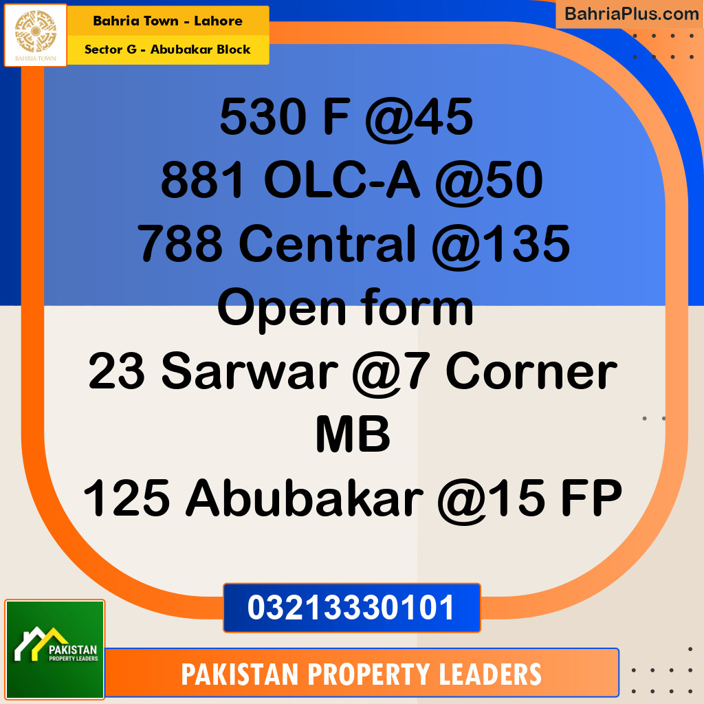 10 Marla Residential Plot for Sale in Sector G - Abubakar Block -  Bahria Town, Lahore - (BP-248462)