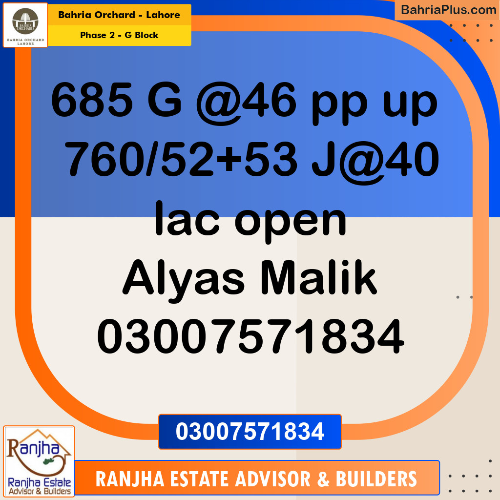 5 Marla Residential Plot for Sale in Phase 2 - G Block -  Bahria Orchard, Lahore - (BP-248485)