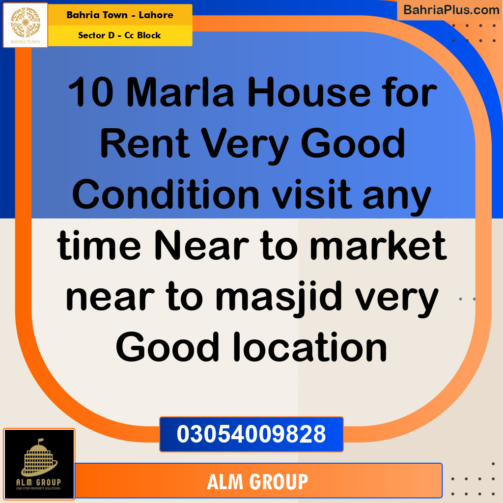 10 Marla Residential House for Rent in Sector D - CC Block -  Bahria Town, Lahore - (BP-248629)