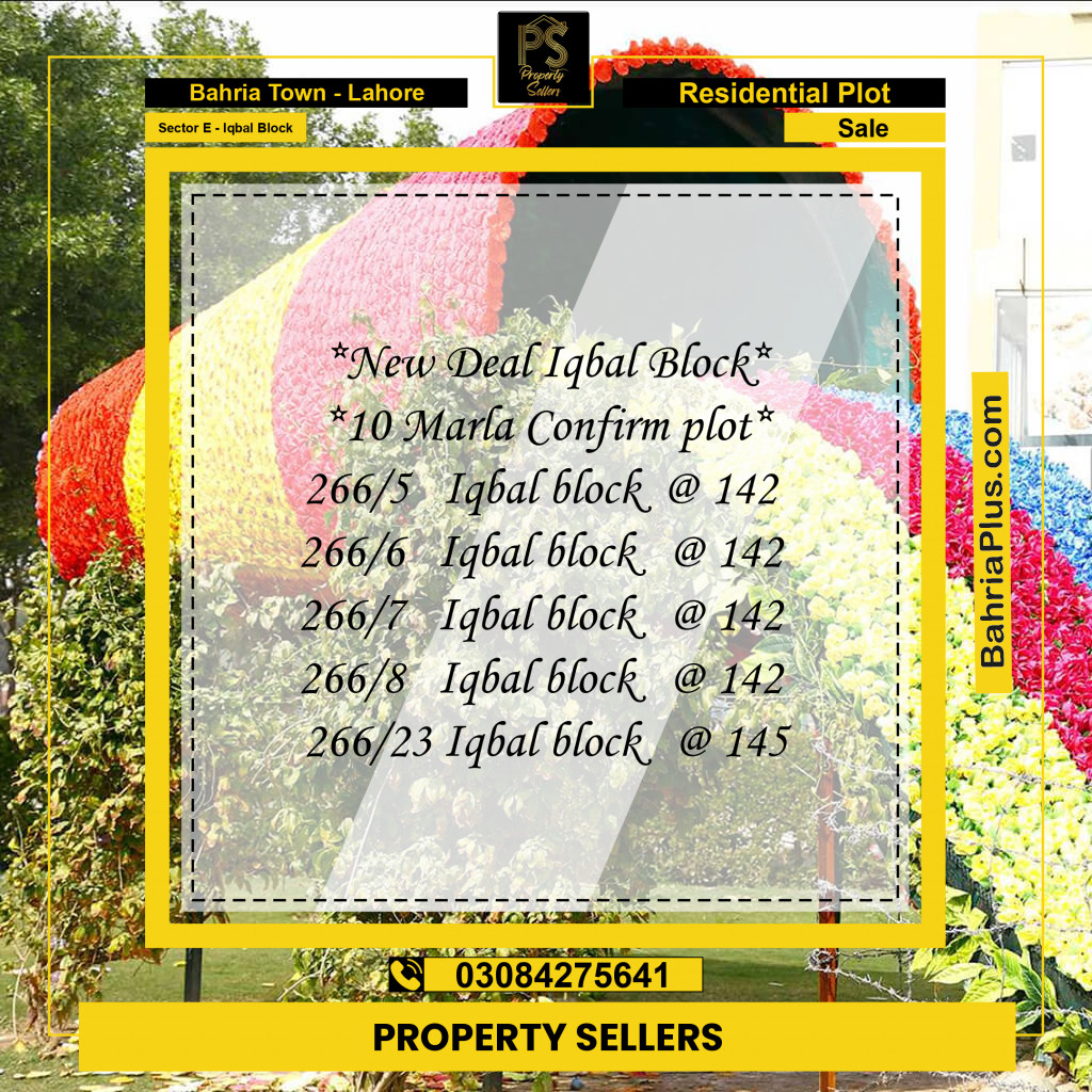 10 Marla Residential Plot for Sale in Sector E - Iqbal Block -  Bahria Town, Lahore - (BP-248637)