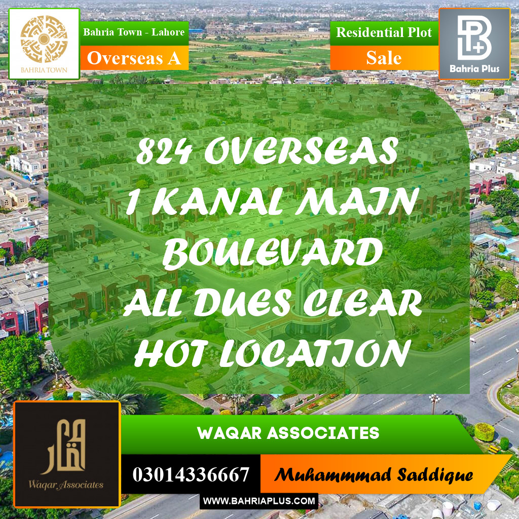 1 Kanal Residential Plot for Sale in Overseas A -  Bahria Town, Lahore - (BP-248638)