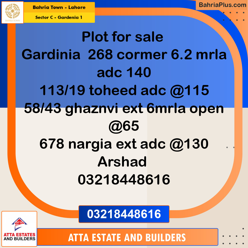 10 Marla Residential Plot for Sale in Sector C - Gardenia 1 -  Bahria Town, Lahore - (BP-248641)