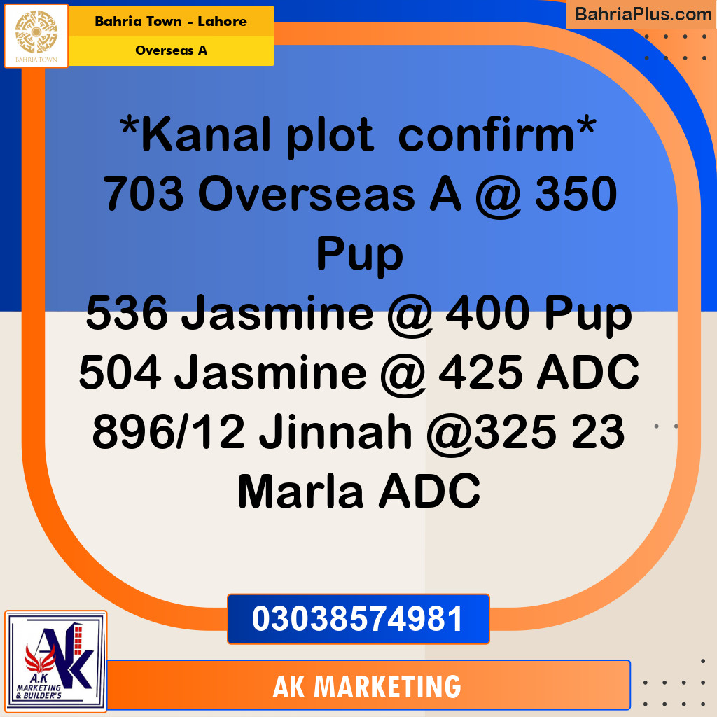 1 Kanal Residential Plot for Sale in Overseas A -  Bahria Town, Lahore - (BP-248645)