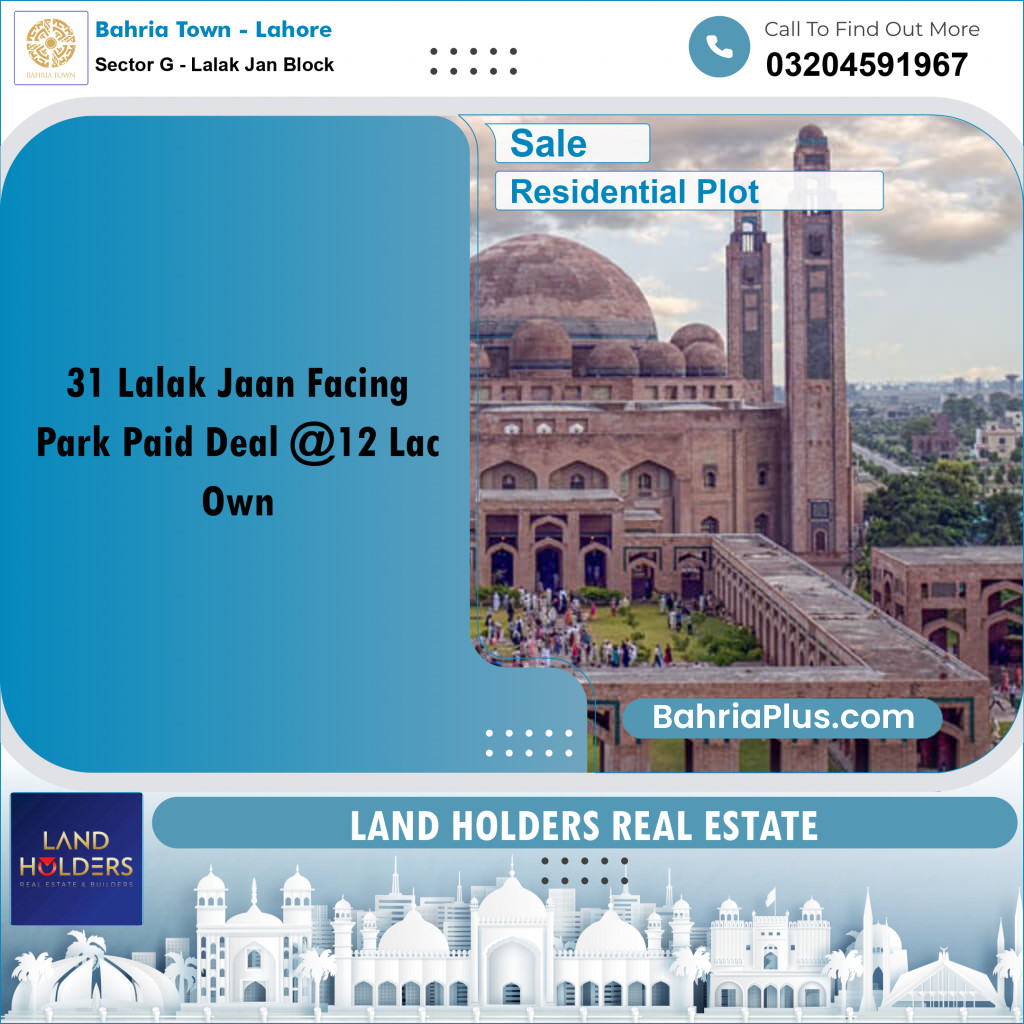 5 Marla Residential Plot for Sale in Sector G - Lalak Jan Block -  Bahria Town, Lahore - (BP-248649)
