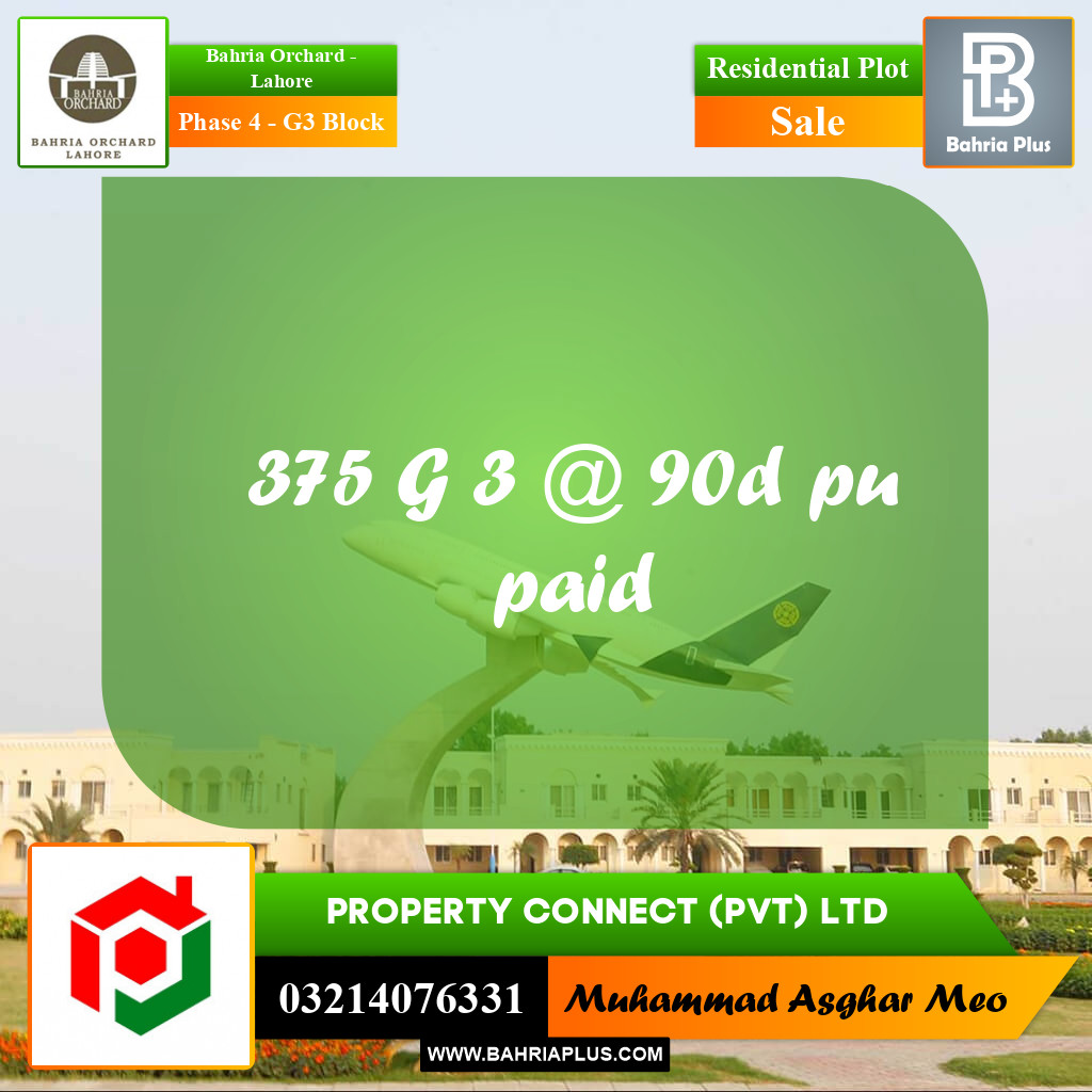 10 Marla Residential Plot for Sale in Phase 4 - G3 Block -  Bahria Orchard, Lahore - (BP-248687)
