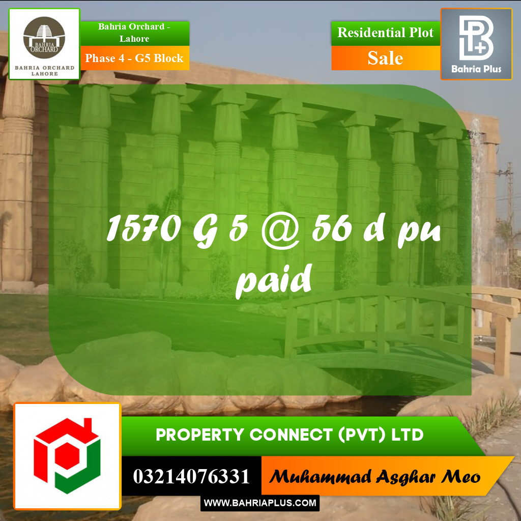 10 Marla Residential Plot for Sale in Phase 4 - G5 Block -  Bahria Orchard, Lahore - (BP-248690)