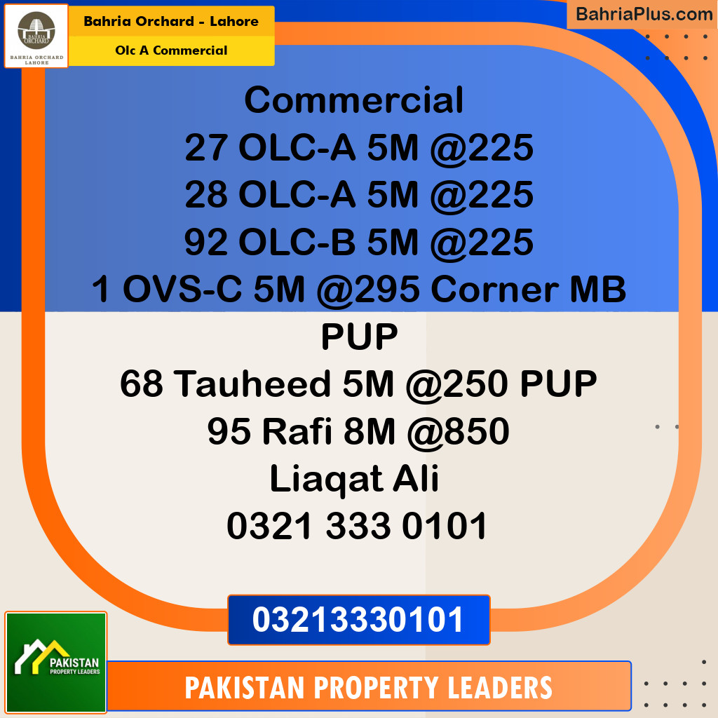 5 Marla Commercial Plot for Sale in OLC A Commercial -  Bahria Orchard, Lahore - (BP-248699)