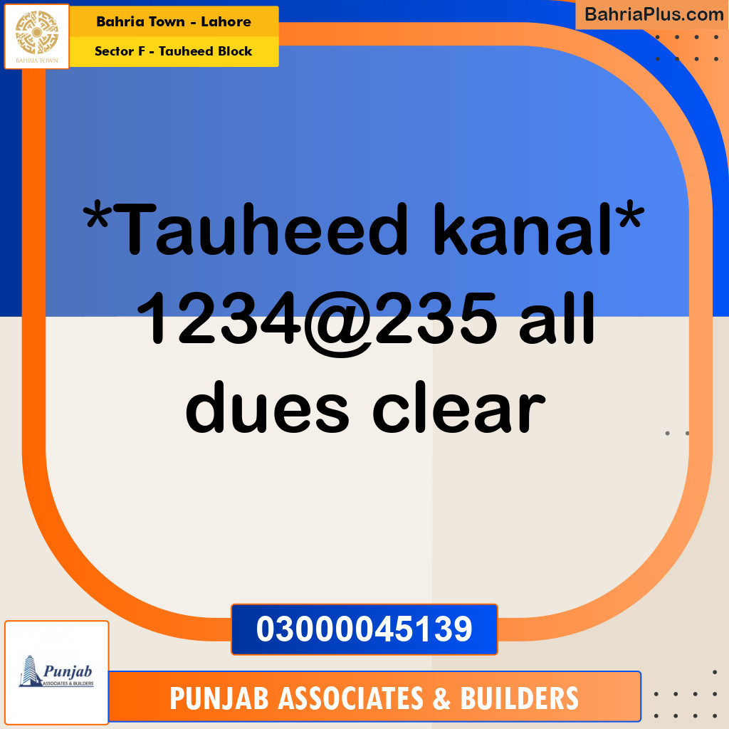 20 Marla Residential Plot for Sale in Sector F - Tauheed Block -  Bahria Town, Lahore - (BP-248701)