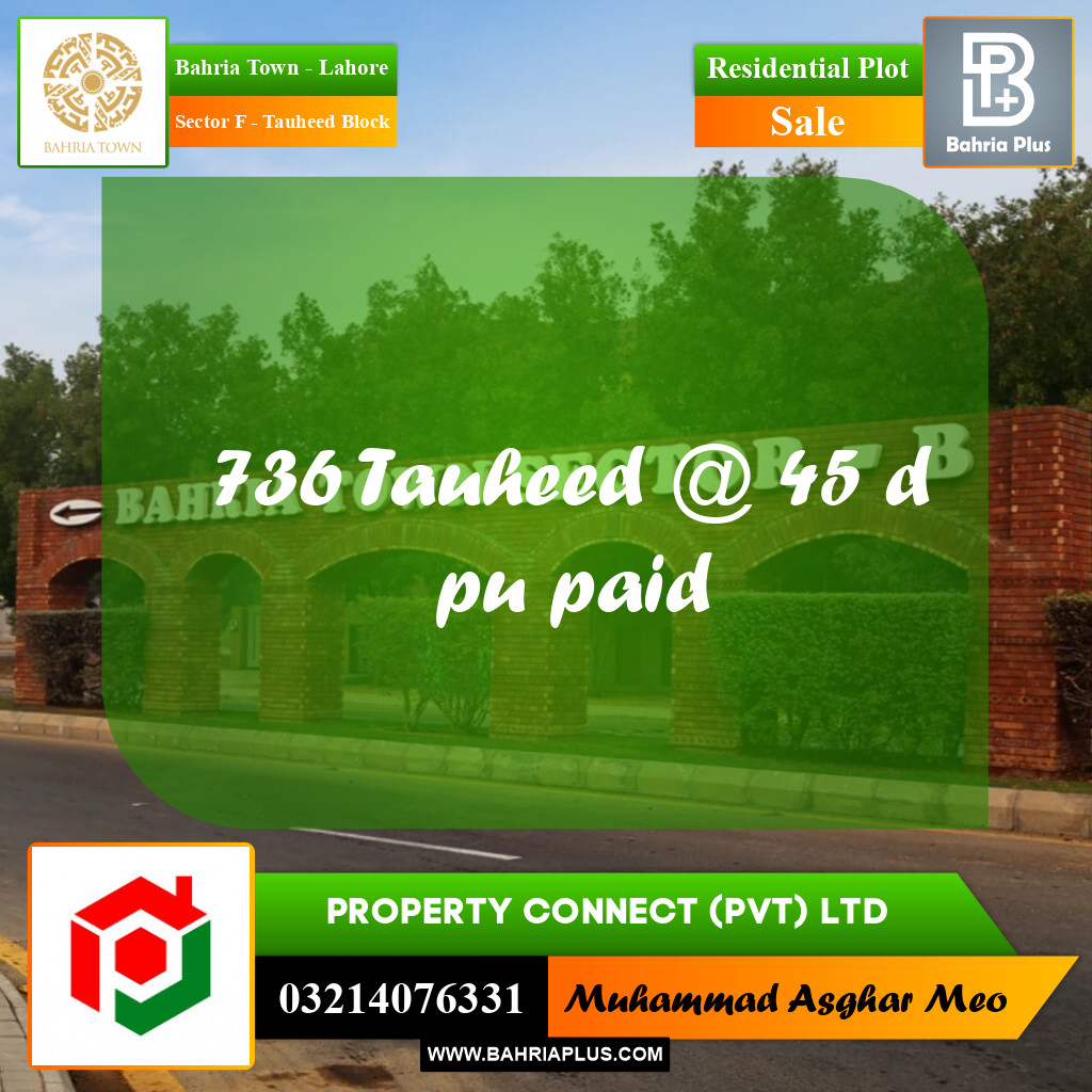 5 Marla Residential Plot for Sale in Sector F - Tauheed Block -  Bahria Town, Lahore - (BP-248711)