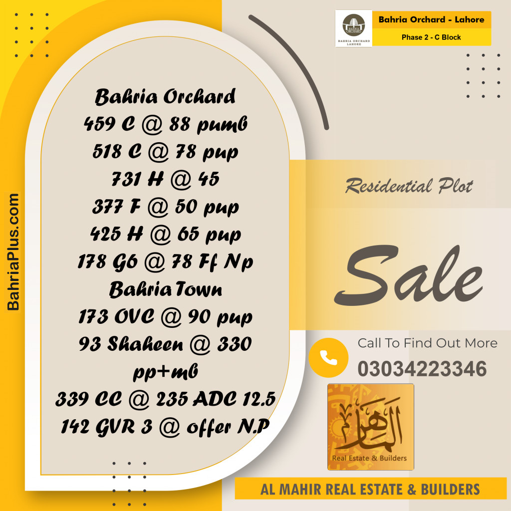 Residential Plot for Sale in Phase 2 - C Block -  Bahria Orchard, Lahore - (BP-248725)