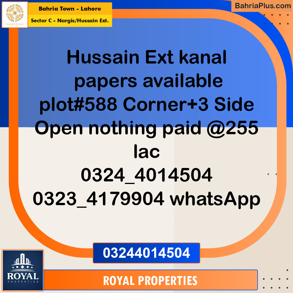 Residential Plot for Sale in Sector C - Nargis/Hussain Ext. -  Bahria Town, Lahore - (BP-248769)