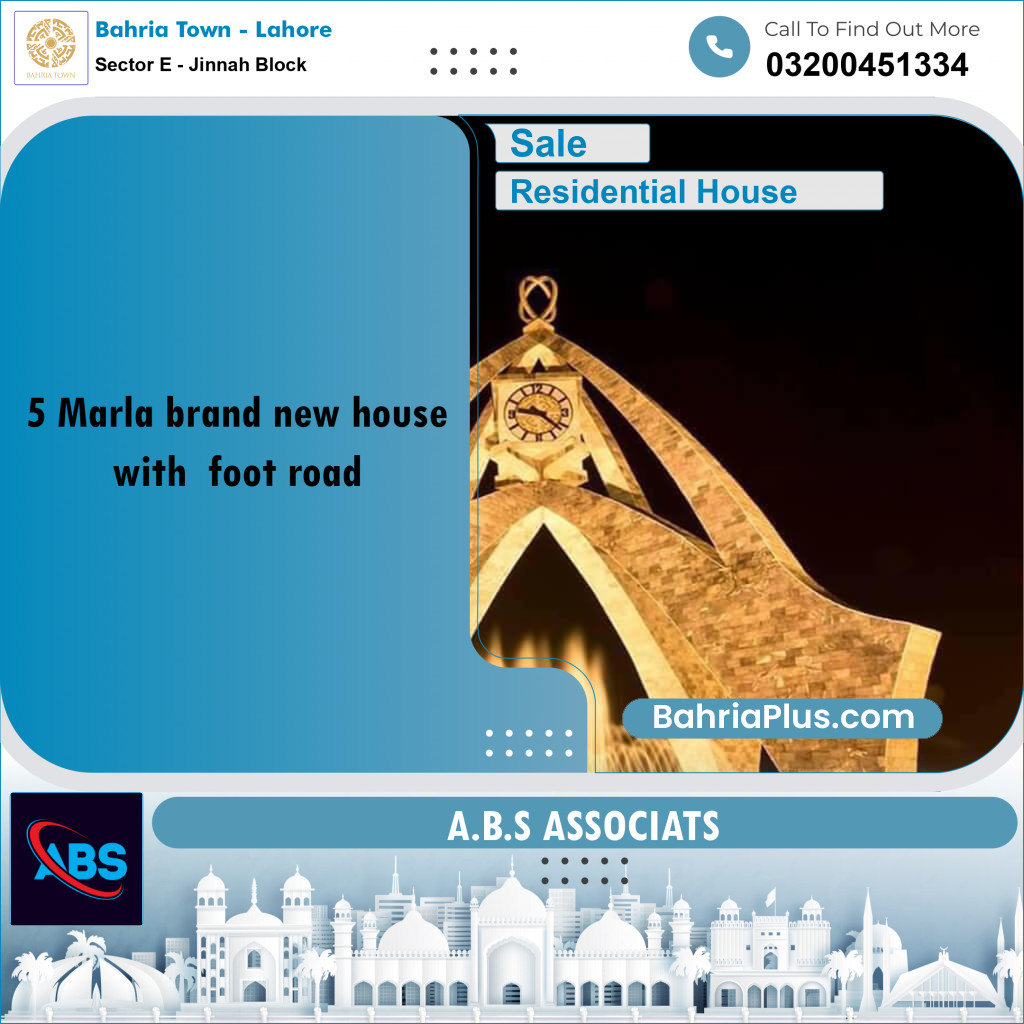 5 Marla Residential House for Sale in Sector E - Jinnah Block -  Bahria Town, Lahore - (BP-248836)