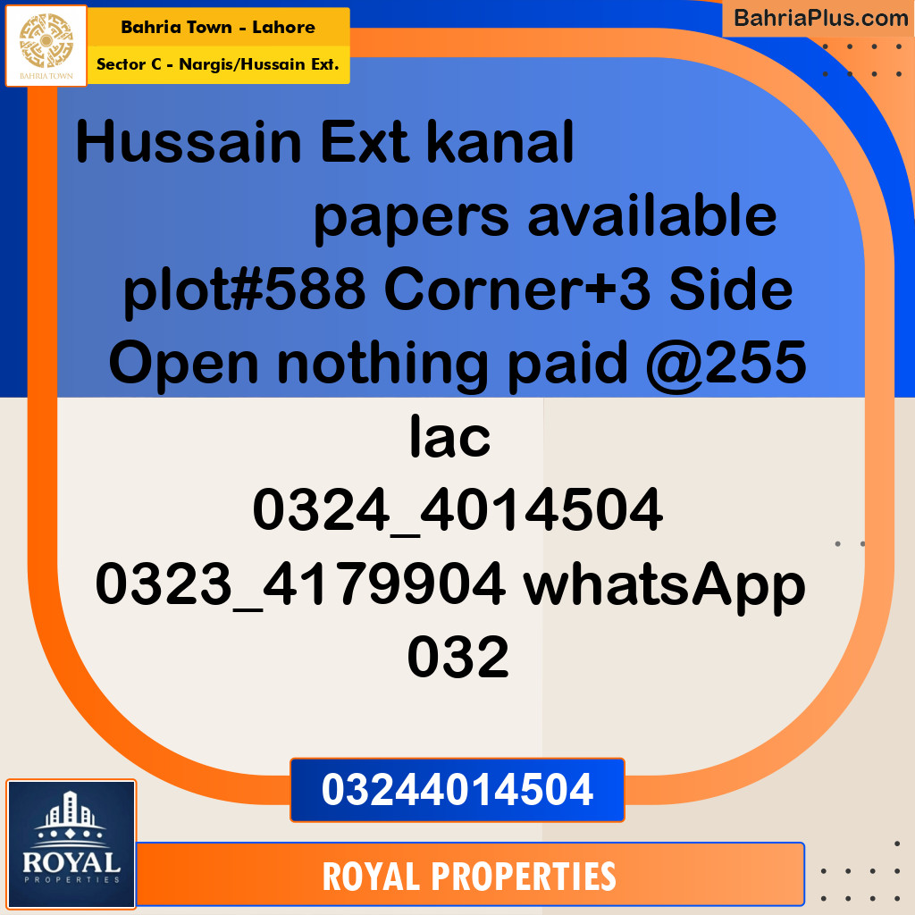 Residential Plot for Sale in Sector C - Nargis/Hussain Ext. -  Bahria Town, Lahore - (BP-248889)