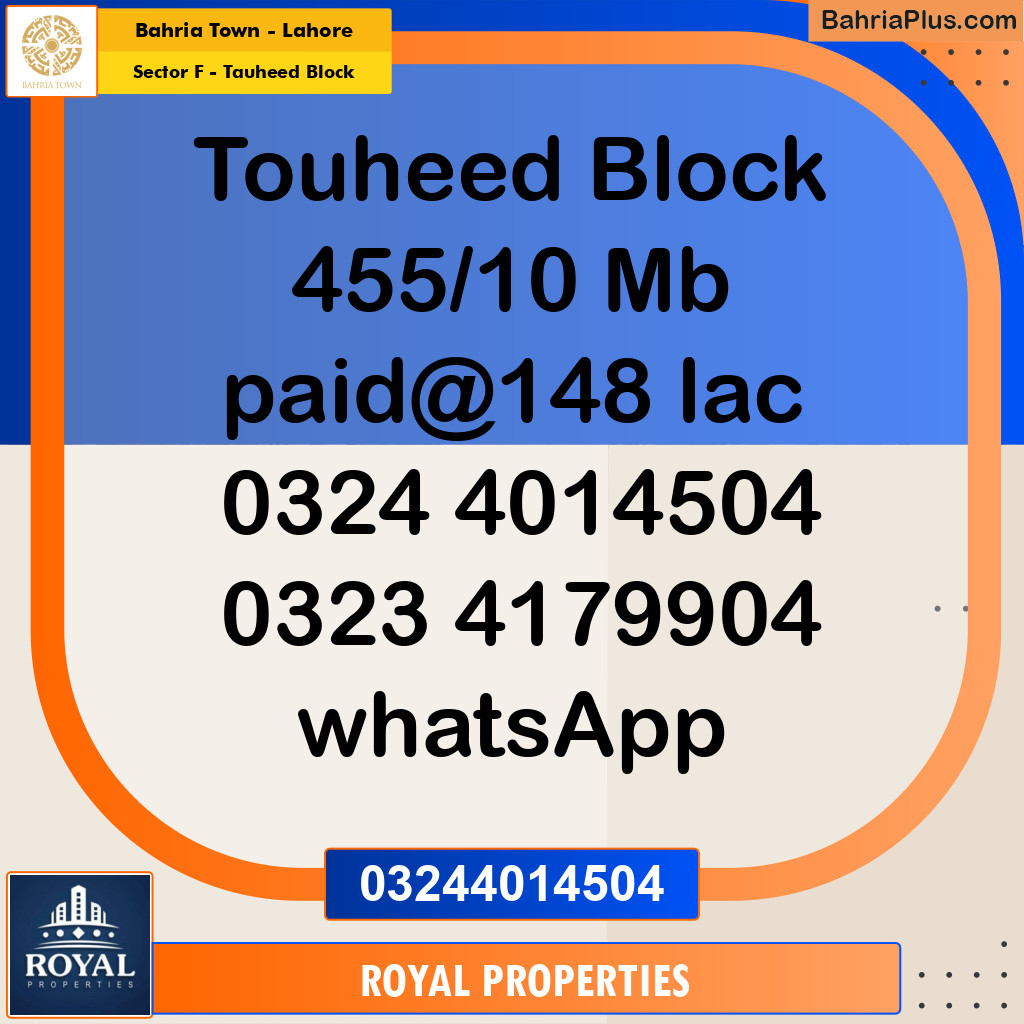 Residential Plot for Sale in Sector F - Tauheed Block -  Bahria Town, Lahore - (BP-248890)