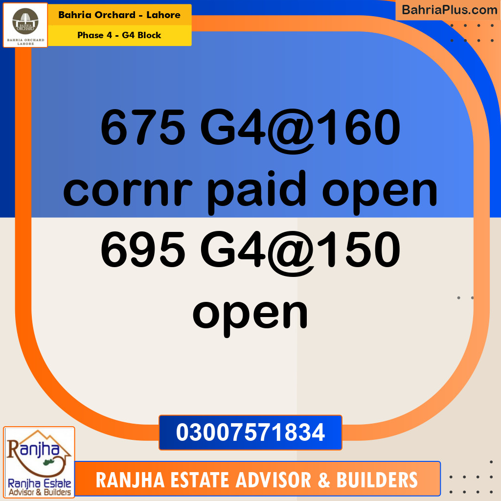 1 Kanal Residential Plot for Sale in Phase 4 - G4 Block - Bahria Orchard, Lahore - (BP-248941)