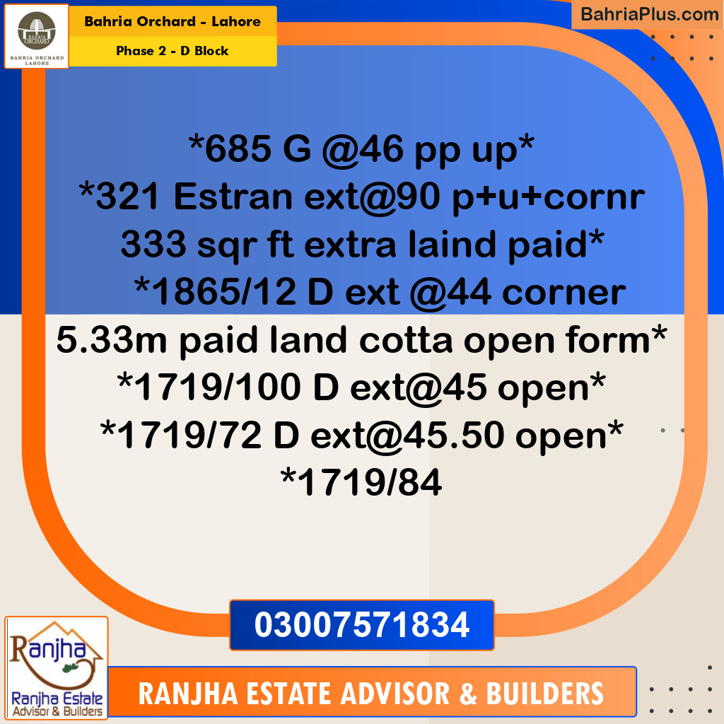 5 Marla Residential Plot for Sale in Phase 2 - D Block -  Bahria Orchard, Lahore - (BP-248944)