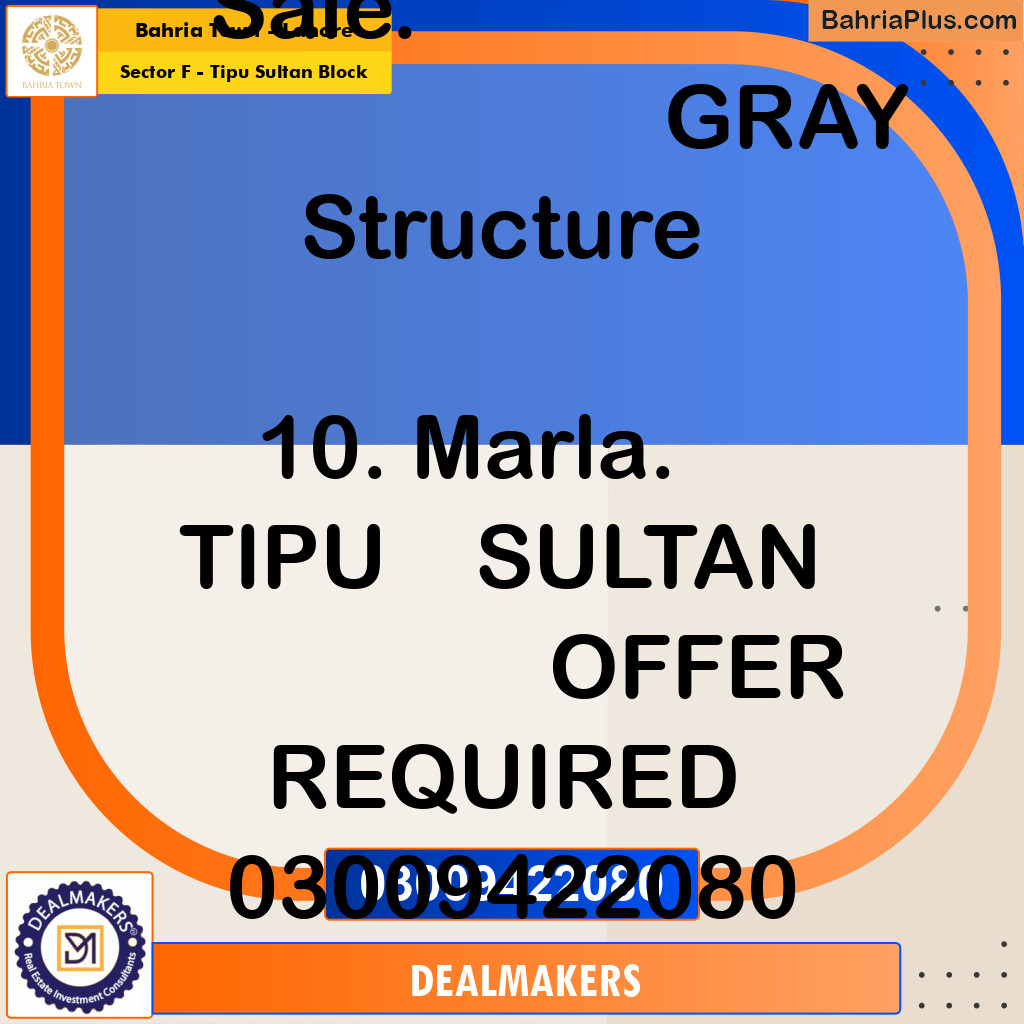 10 Marla Residential Plot for Sale in Sector F - Tipu Sultan Block -  Bahria Town, Lahore - (BP-248945)