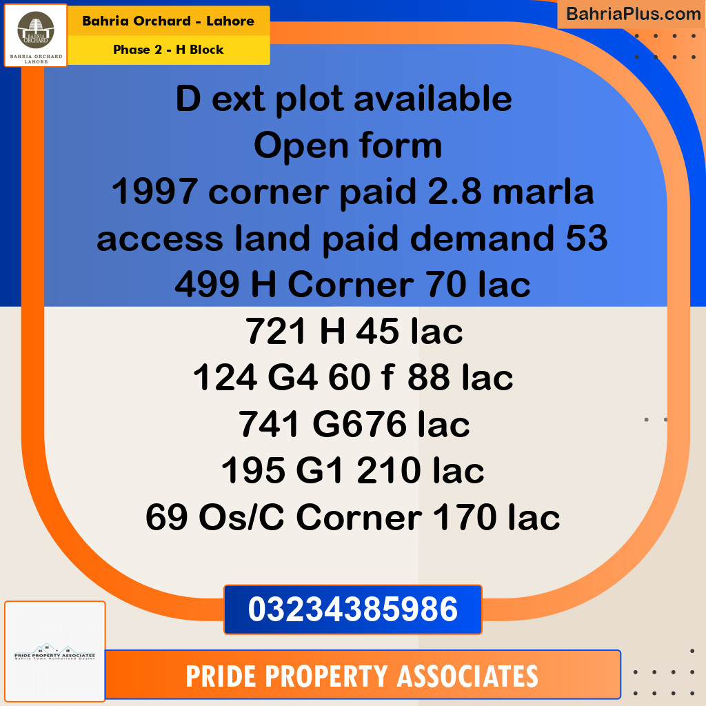 8 Marla Residential Plot for Sale in Phase 2 - H Block -  Bahria Orchard, Lahore - (BP-249064)