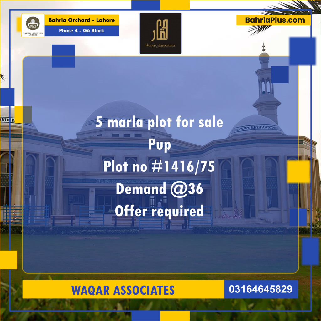 5 Marla Residential Plot for Sale in Phase 4 - G6 Block -  Bahria Orchard, Lahore - (BP-249066)
