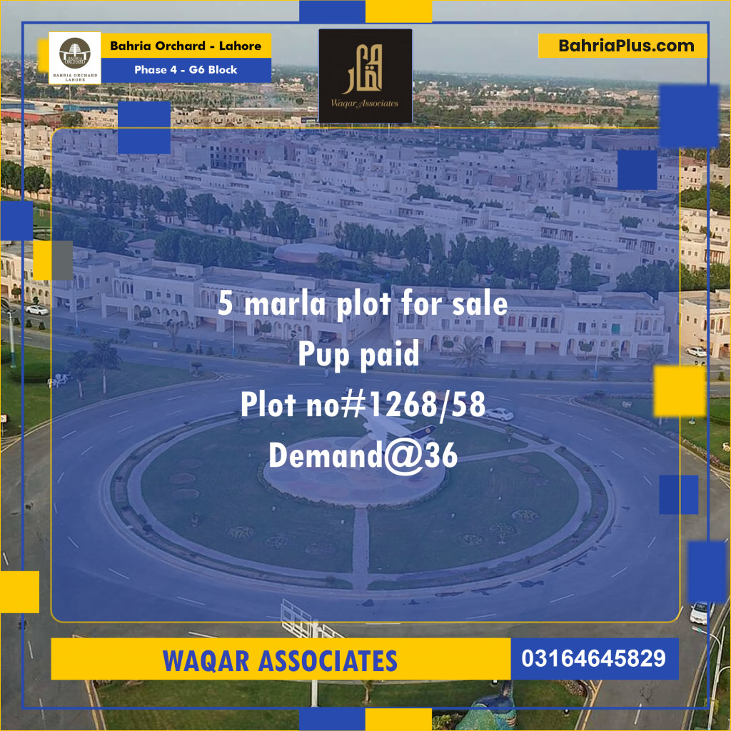 5 Marla Residential Plot for Sale in Phase 4 - G6 Block -  Bahria Orchard, Lahore - (BP-249067)