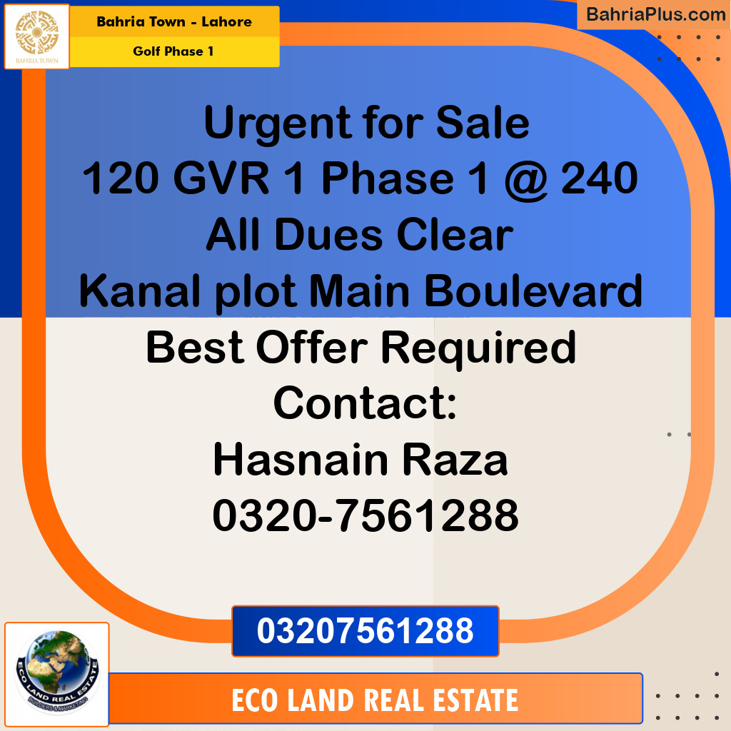 1 Kanal Residential Plot for Sale in Golf Phase 1 -  Bahria Town, Lahore - (BP-249078)
