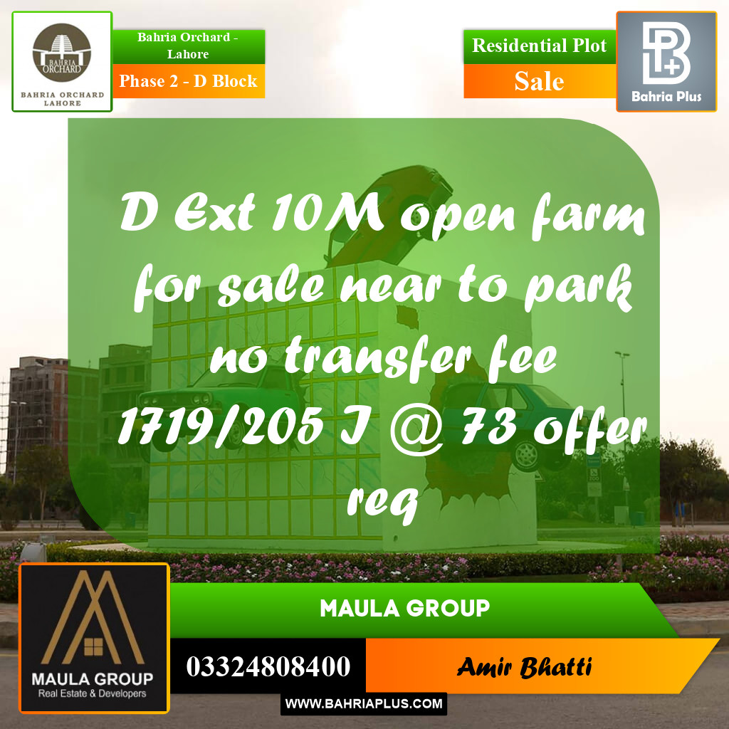 10 Marla Residential Plot for Sale in Phase 2 - D Block -  Bahria Orchard, Lahore - (BP-249108)