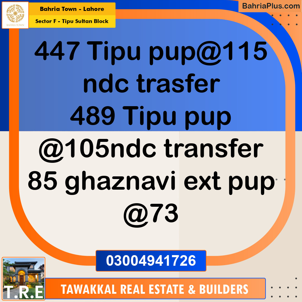 1 Kanal Residential Plot for Sale in Sector F - Tipu Sultan Block -  Bahria Town, Lahore - (BP-249135)