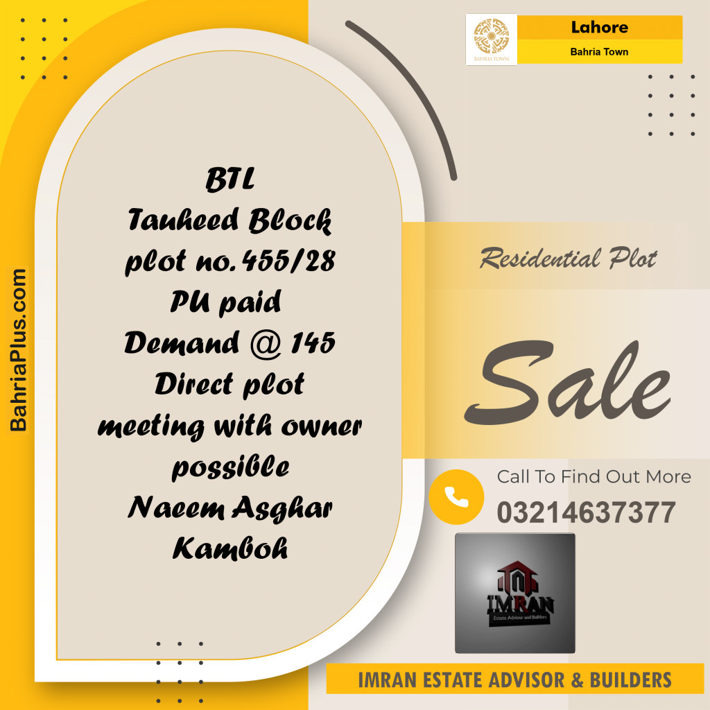 10 Marla Residential Plot for Sale in Bahria Town, Lahore - (BP-249153)