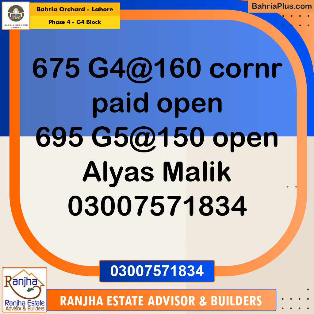 1 Kanal Residential Plot for Sale in Phase 4 - G4 Block -  Bahria Orchard, Lahore - (BP-249159)