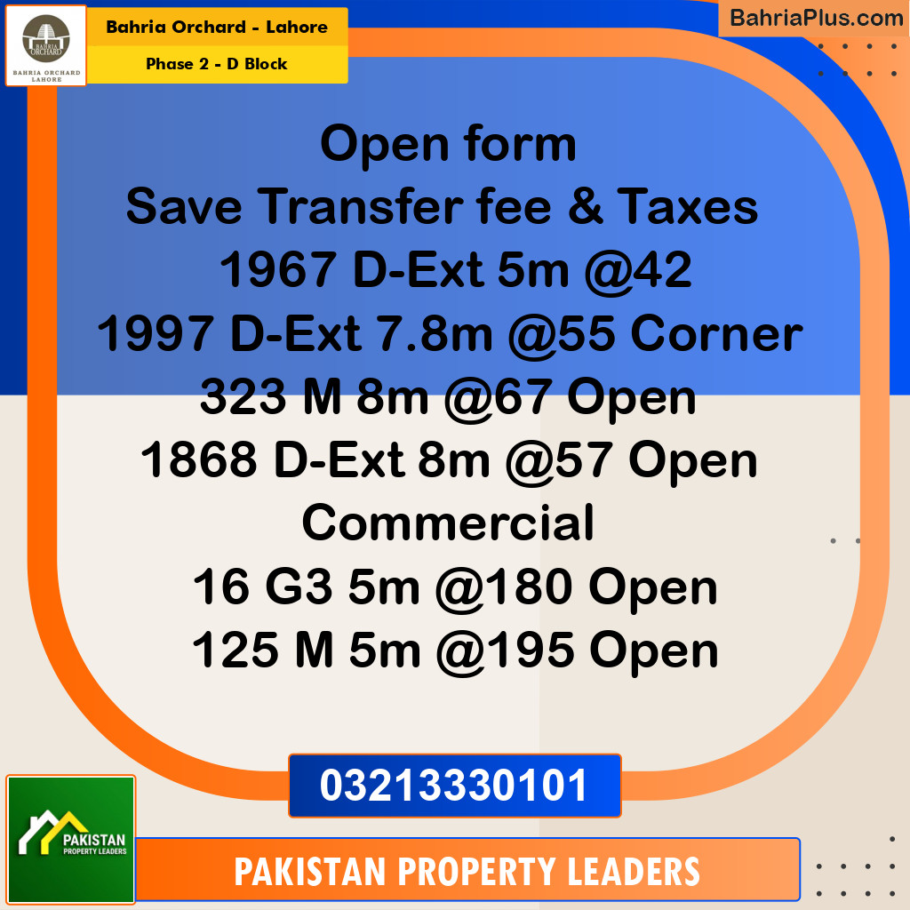 8 Marla Residential Plot for Sale in Phase 2 - D Block -  Bahria Orchard, Lahore - (BP-249212)