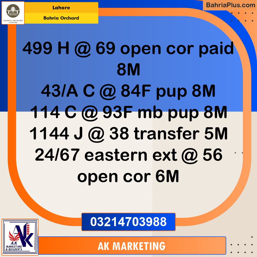 Residential Plot for Sale in Bahria Orchard, Lahore - (BP-249234)