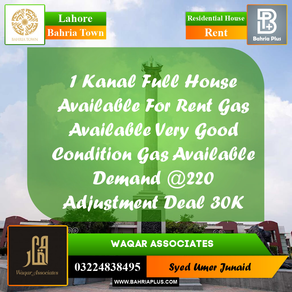 Residential House for Rent in Bahria Town, Lahore - (BP-249259)
