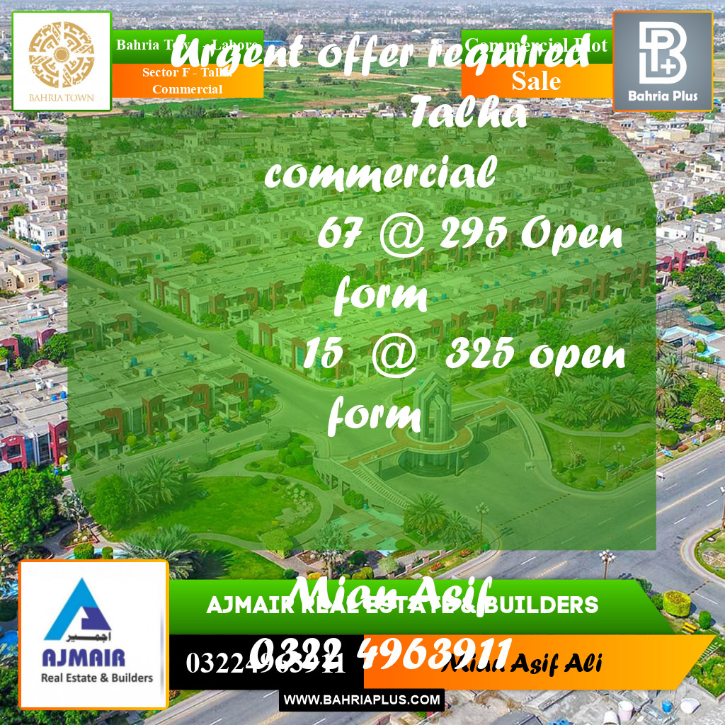 Commercial Plot for Sale in Sector F - Talha Commercial -  Bahria Town, Lahore - (BP-249284)