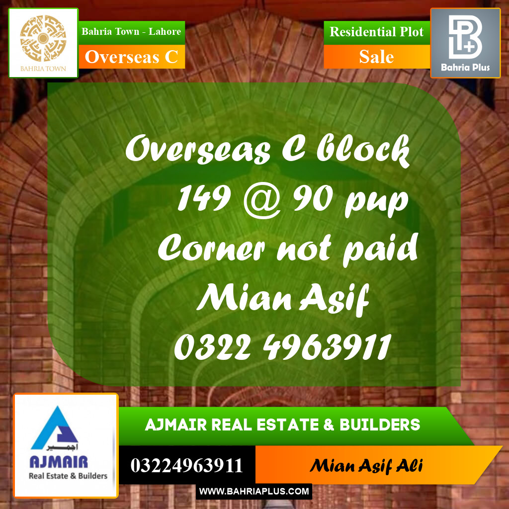 Residential Plot for Sale in Overseas C -  Bahria Town, Lahore - (BP-249291)