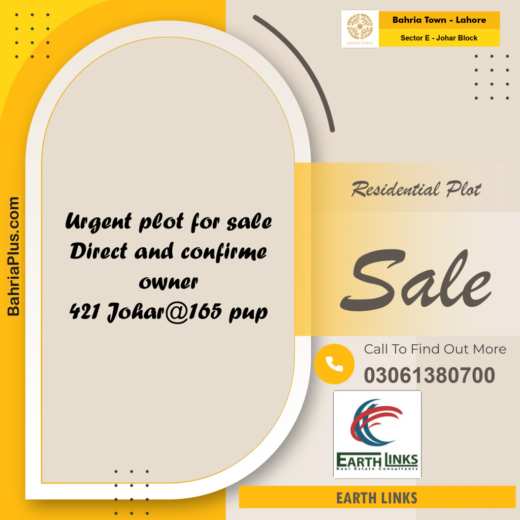 10 Marla Residential Plot for Sale in Sector E - Johar Block -  Bahria Town, Lahore - (BP-249292)